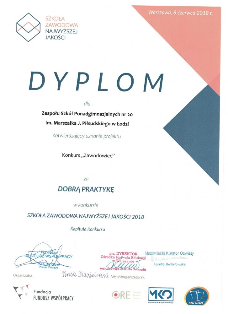 Dyplom za dobrą praktykę – Konkurs Zawodowiec