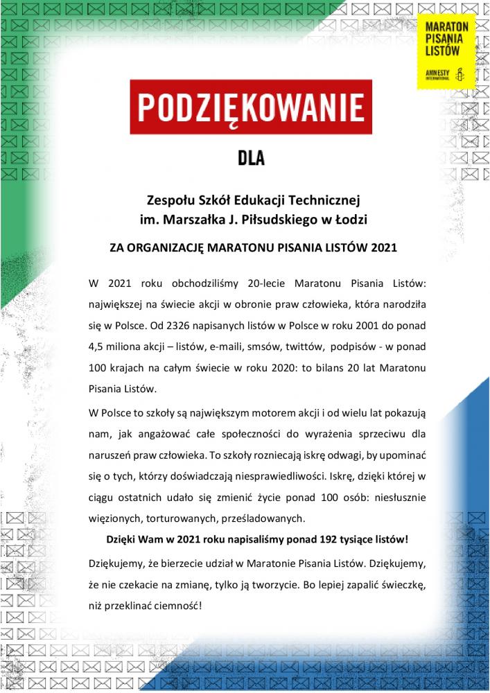 Maraton Pisania Listów 2021