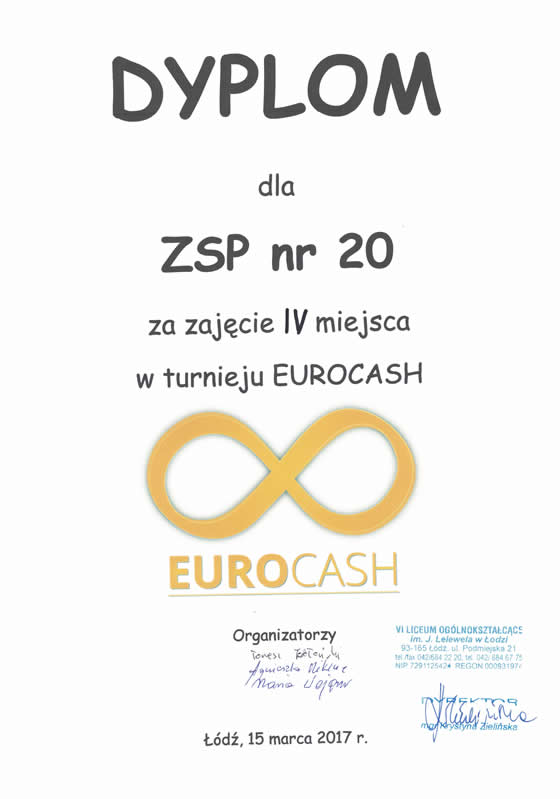 Dyplom: Zajęcie 4 miejsca w turnieju Eurocash