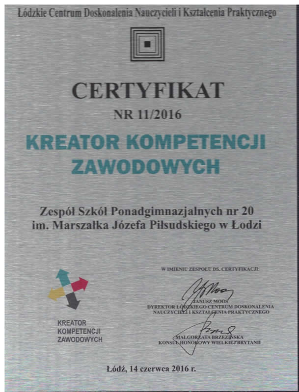 Certyfikat: Kreator kompetencji zawodowych