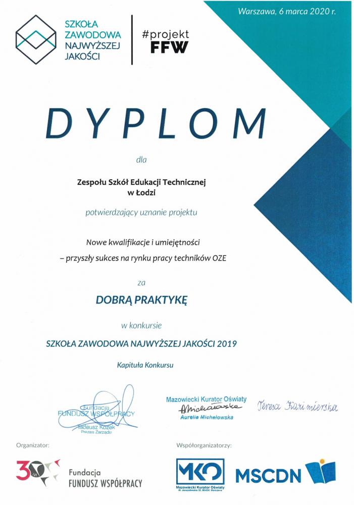 SZKOŁA ZAWODOWA NAJWYŻSZEJ JAKOŚCI 2019